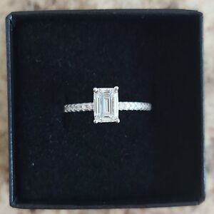 1 Carat Emerald Cut Rectangular Moissanite 925 Silver Engagement Wedding…